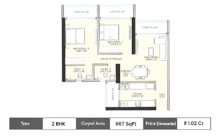 2 BHK 667 SqFt